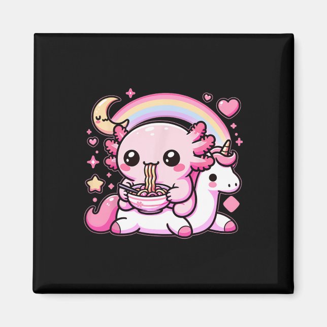 Imán Anime Kawaii Axolotl Comer fideos Ramen Niños Tee (Frente)