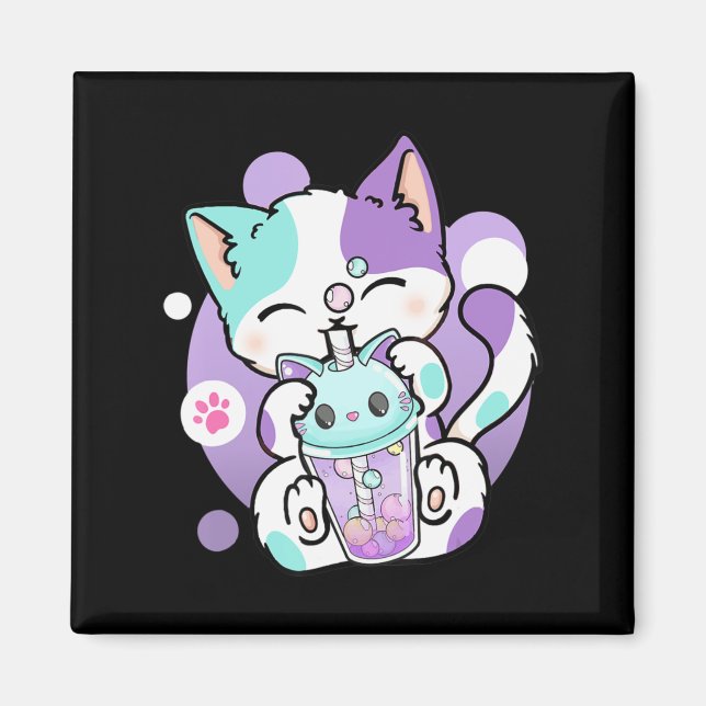 Imán Anime Kawaii Cat Boba Bubble Tea Neko Boba Tea Cat (Frente)