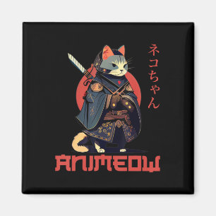 Imán ANIMEOW Divertido Cuto Samurai Kawaii Cat Ninja Co