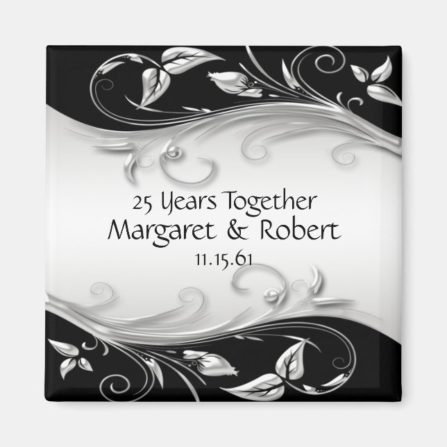 Imán Aniversario 25 de Silver y Black (Frente)