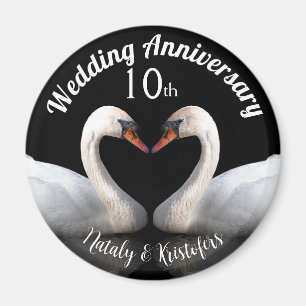 Imán Aniversario boda dos cisnes Negro