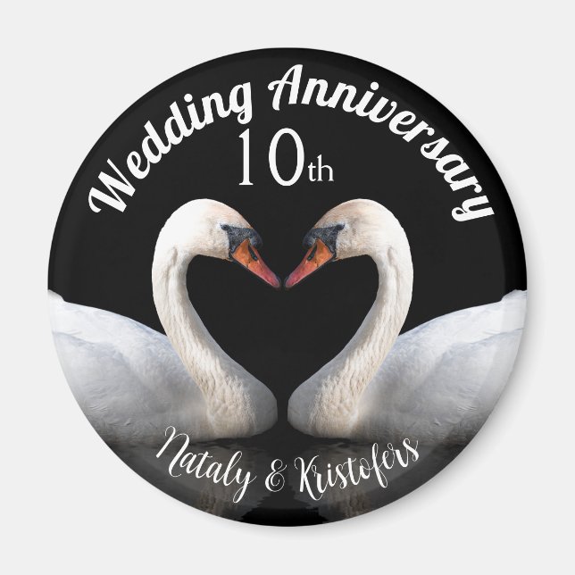 Imán Aniversario boda dos cisnes Negro (Frente)