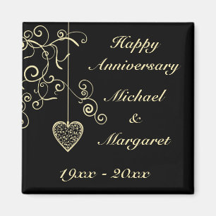 Imán Aniversario de boda elegante del corazón del oro