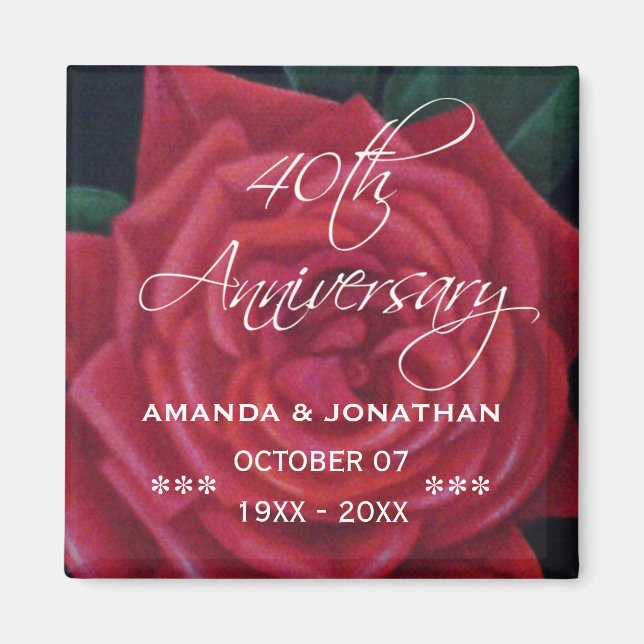 Imán Aniversario de bodas de rubí 40º Rosa Roja (Frente)