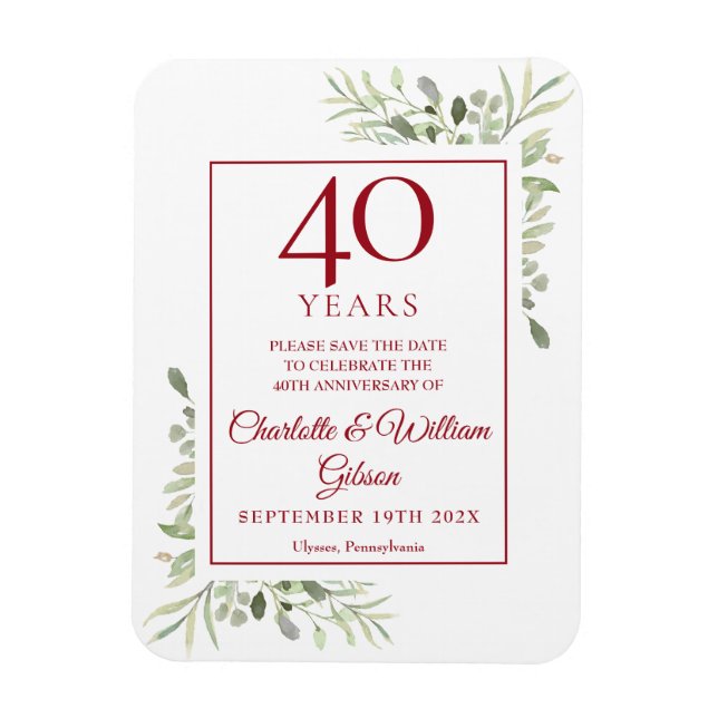 Imán Aniversario de bodas número 40 - Guardar la fecha  (Vertical)