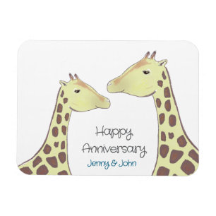 Imán Aniversario de Giraffe Couple Boda