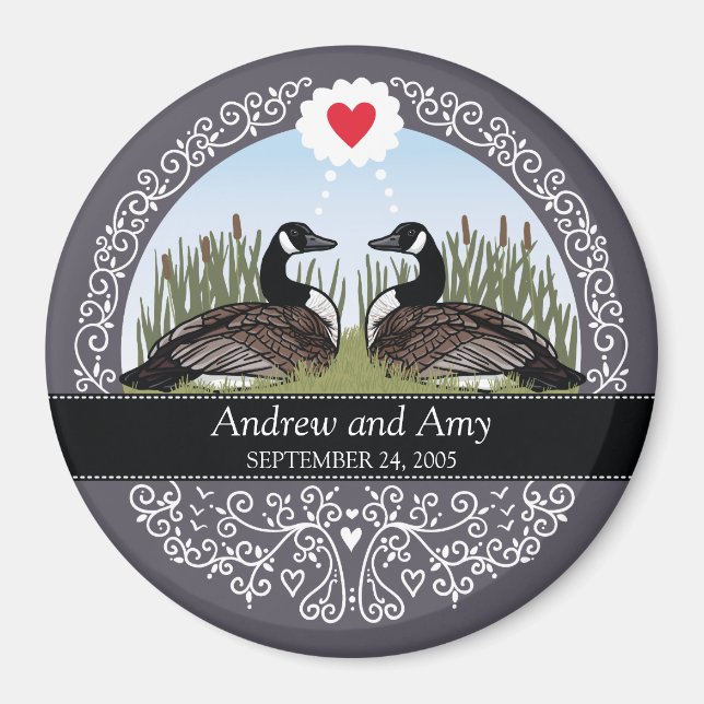 Imán Aniversario de la fecha Boda personalizada, Geese (Frente)