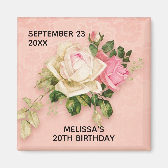Imán Aniversario del Bouquet Rosa y Rosa Blanca (Frente)