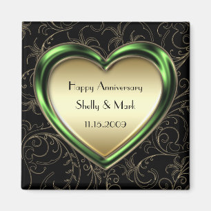 Imán Aniversario del Corazón Esmeralda y Oro