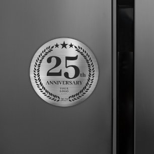 Imán Aniversario del Logotipo Comercial Plateado 25