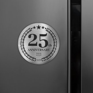 Imán Aniversario del Logotipo Comercial Plateado 25