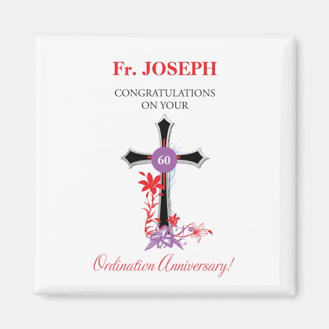 Imán Aniversario del Sacerdote 60 de la Ordenación Cruz (Frente)