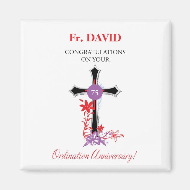 Imán Aniversario del Sacerdote 75 de la Ordenación Cruz (Frente)