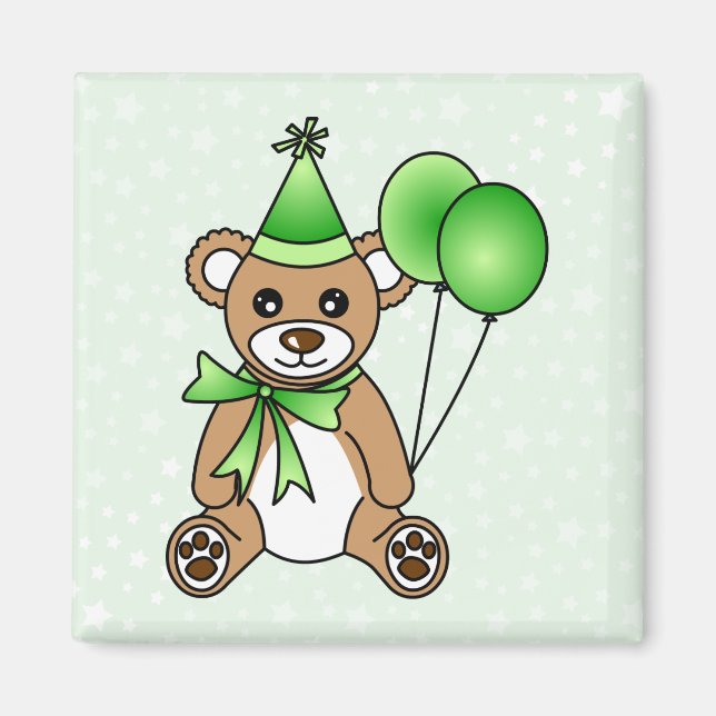 Imán Aniversario lindo Oso de Teddy - Verde (Frente)