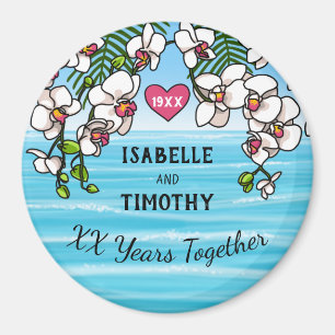 Imán Aniversario personalizado de las orquídeas tropica