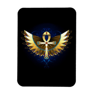 Imán Ankh de oro con alas