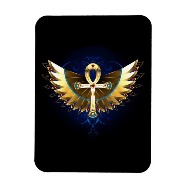Imán Ankh de oro con alas (Vertical)