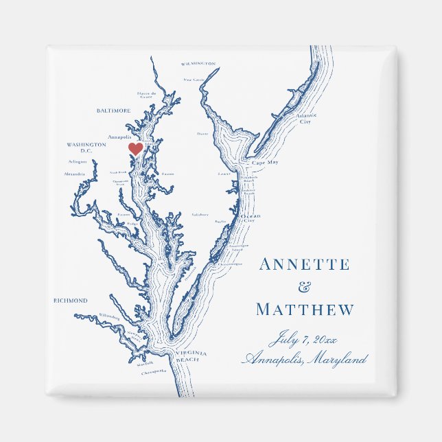 Imán Annapolis Maryland Chesapeake Bay Map Boda (Frente)