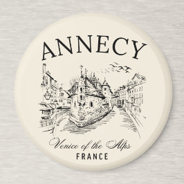 Imán Annecy Canals Art – Retro French Alps Souvenir