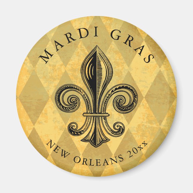 Imán Año adicional Mardi Gras Fleur-de-lis Harlequin (Frente)