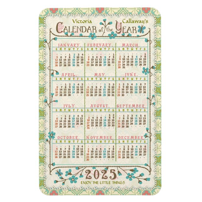 Imán Año Calendario Personalizado 2025 | Art Nouveau Vi (Vertical)
