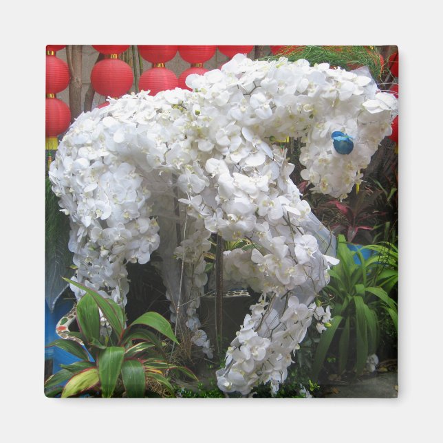 Imán Año del caballo | 春 節 馬... Topiario chino de flore (Frente)
