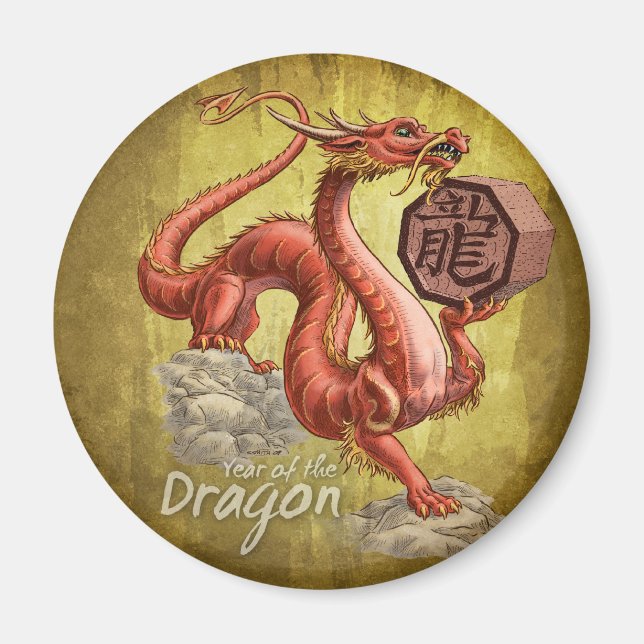 Imán Año del Dragón Arte Zodiaco Chino (Frente)