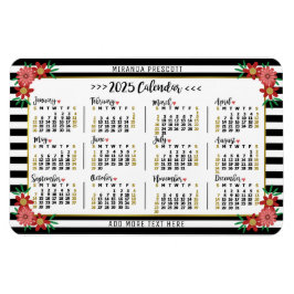Imán Año natural 2025 Año natural Mensual Rayas florale