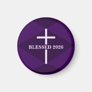 Imán Año Nuevo Bendito 2026 Cruz Cristiana Morada