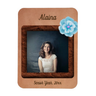 Imán Año Senior con foto y nombre color cálido
