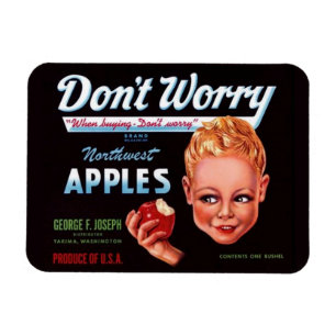 Imán Años 1930 No te preocupes marca manzanas etiqueta
