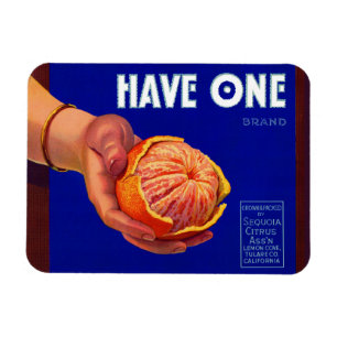 Imán Años 1940 con etiqueta de caja de un naranja