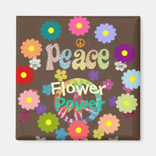 Imán Años 1960, paz, poder de las flores, diseño retro