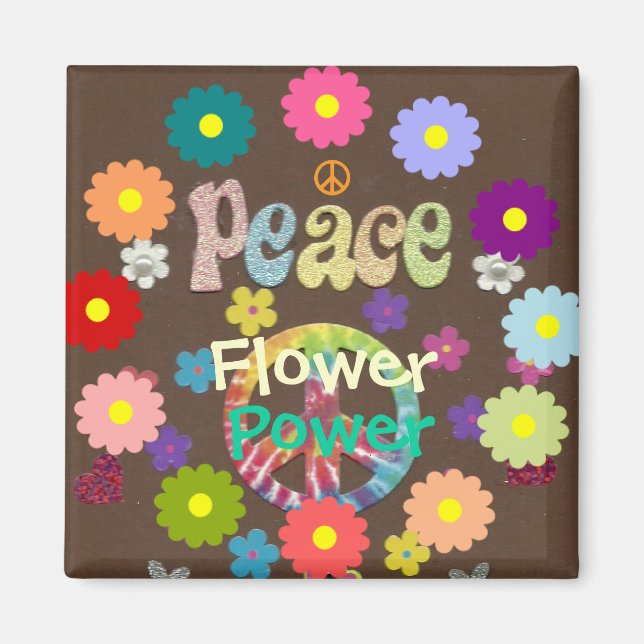 Imán Años 1960, paz, poder de las flores, diseño retro (Frente)