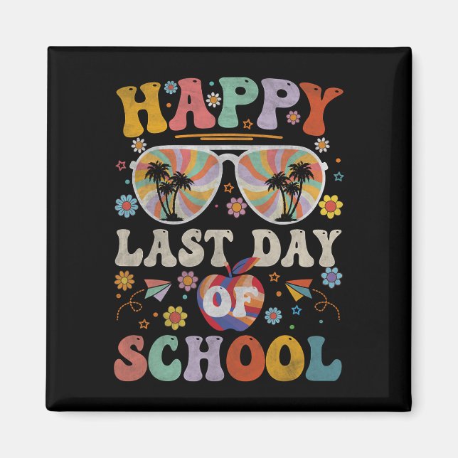 Imán Años 70 Feliz último día de clases Groovy Teachers (Frente)