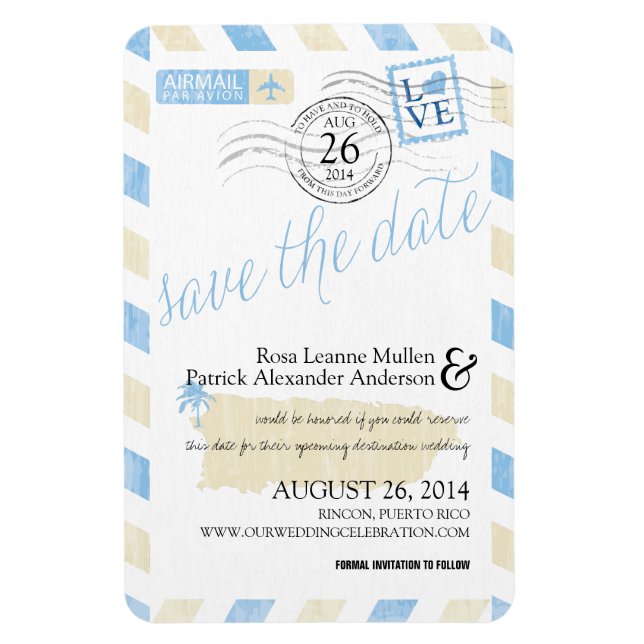 Imán Antiguo Airmail de Puerto Rico salva la fecha (Vertical)