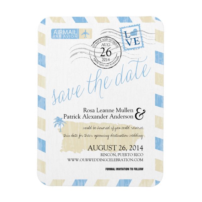 Imán Antiguo Airmail de Puerto Rico salva la fecha (Vertical)