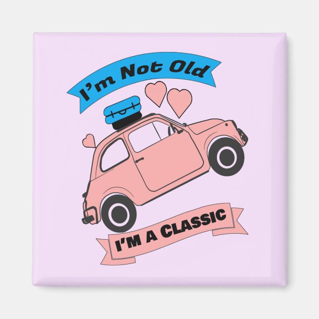Imán Antiguo coche rosa clásico (Frente)