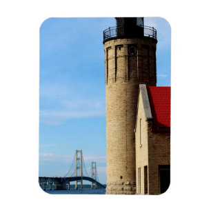 Imán Antiguo Faro del Punto Mackinac y Puente Mackinac