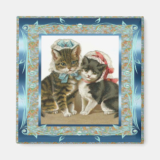 Imán Antiguo Gatos Azul Turquesa Antiguo