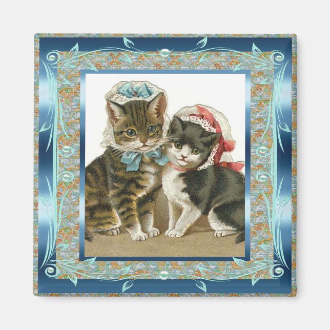 Imán Antiguo Gatos Azul Turquesa Antiguo (Frente)