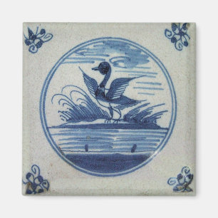 Imán Antiguo mosaico azul Delft - Pato en el agua Pinba