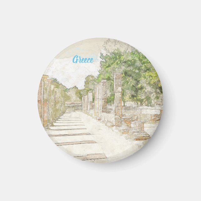 Imán Antiguo Olympia Ruinas Sketch Magnet Decoración de (Frente)