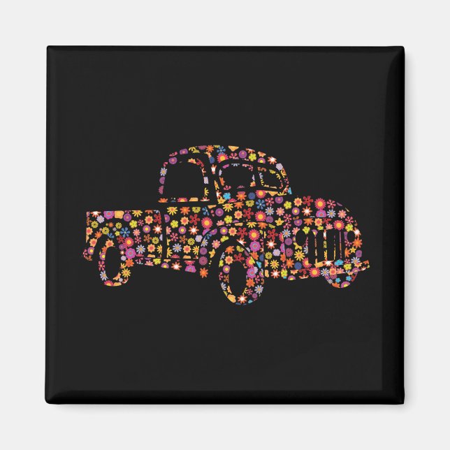 Imán Antiguo patrón de flor de camiones de recogida (Frente)