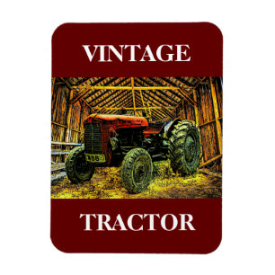 Imán Antiguo Tractor Rojo Rústico Barn