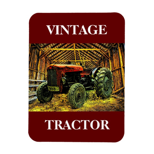 Imán Antiguo Tractor Rojo Rústico Barn (Vertical)