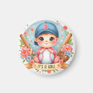 Imán Anuncio de Bebé Niña Felicidad del Béisbol Floral