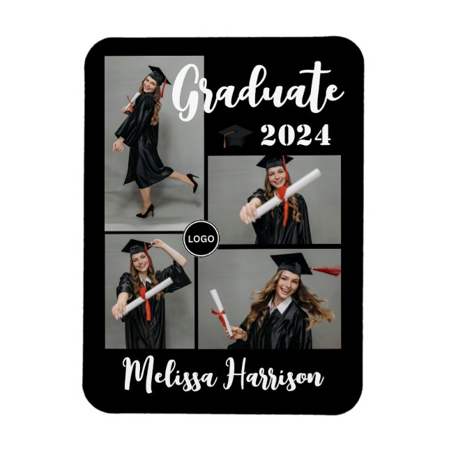 Imán Anuncio de Collage de Fotos de Graduado con Logo d (Vertical)