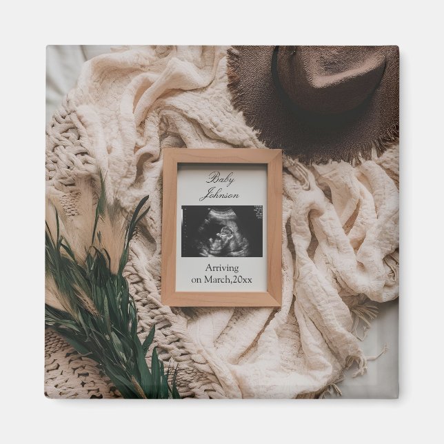 Imán Anuncio de embarazo Boho rústico por ultrasonido  (Frente)