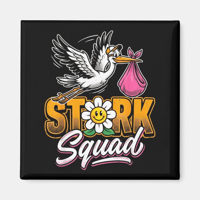 Imán Anuncio de Embarazo de Stork Squad Bebé (Frente)